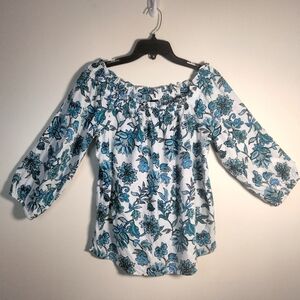 Ann Taylor Linen Blend Floral Off-Shoulder Women's Top Blouse